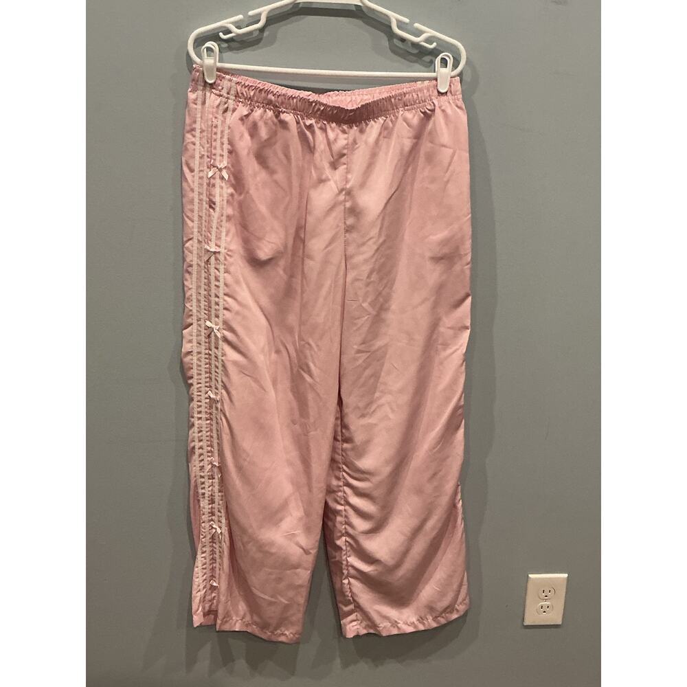 Sunday Retreat Womens Satin Track Pants Size XL Pink Coquette Bow Lace Kidcore